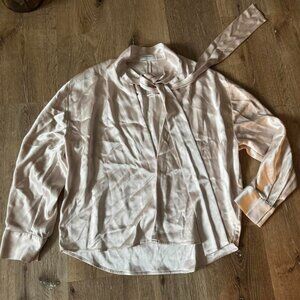 Babaton Pink Satin Neck Tie Blouse Size S